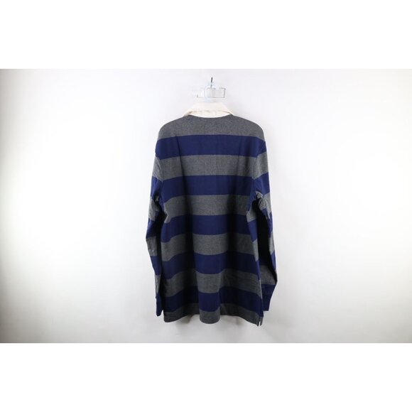 Vtg Lands End Mens Large Tall Faded Striped Heavyweight Long Sleeve Rugby Polo - Picture 6 of 8